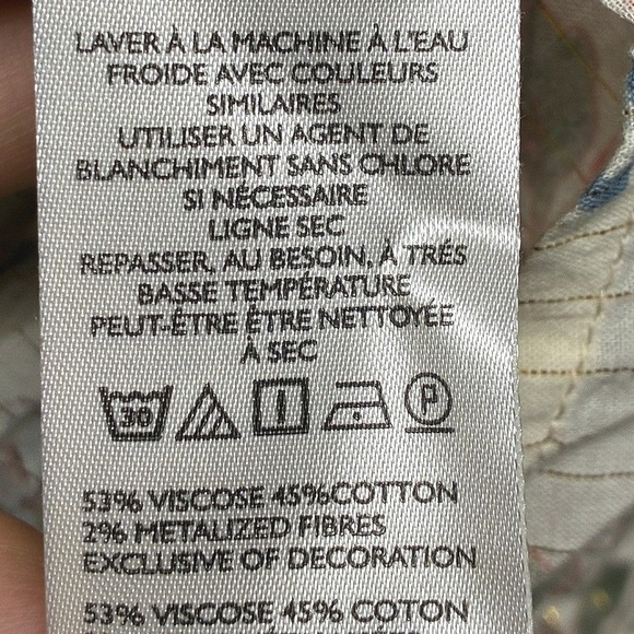 Anthropologie Blouse Women's Medium Ivory Pink Blue Floral Metallic Boho - Picture 6 of 10